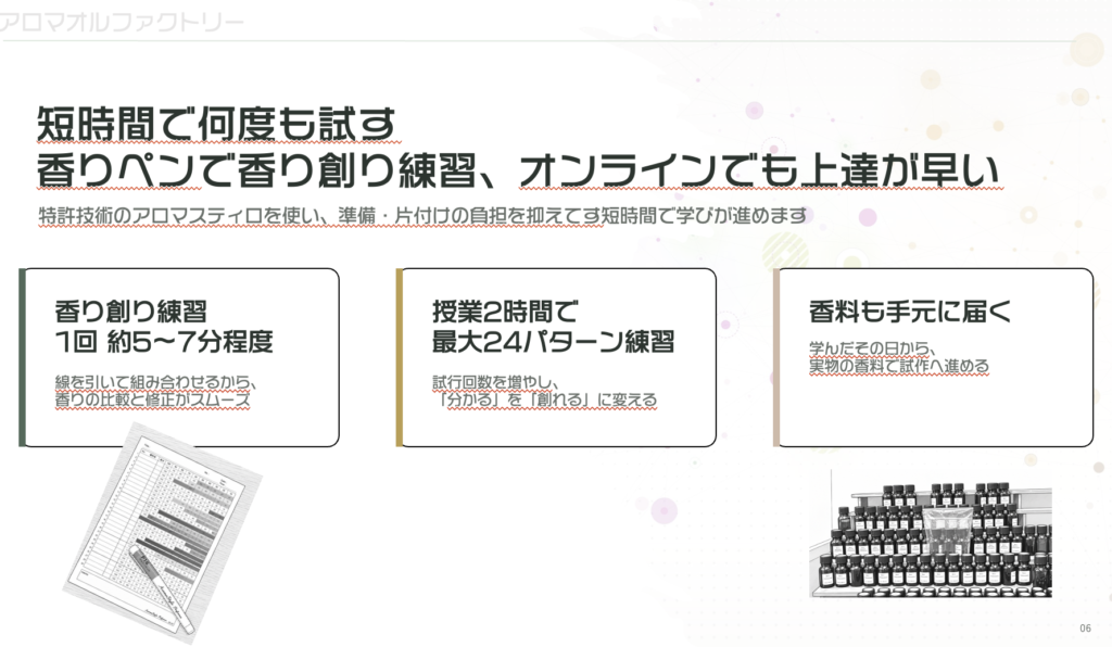 短時間で何度も試す 香りペンで香り創り練習、オンラインでも上達が早い